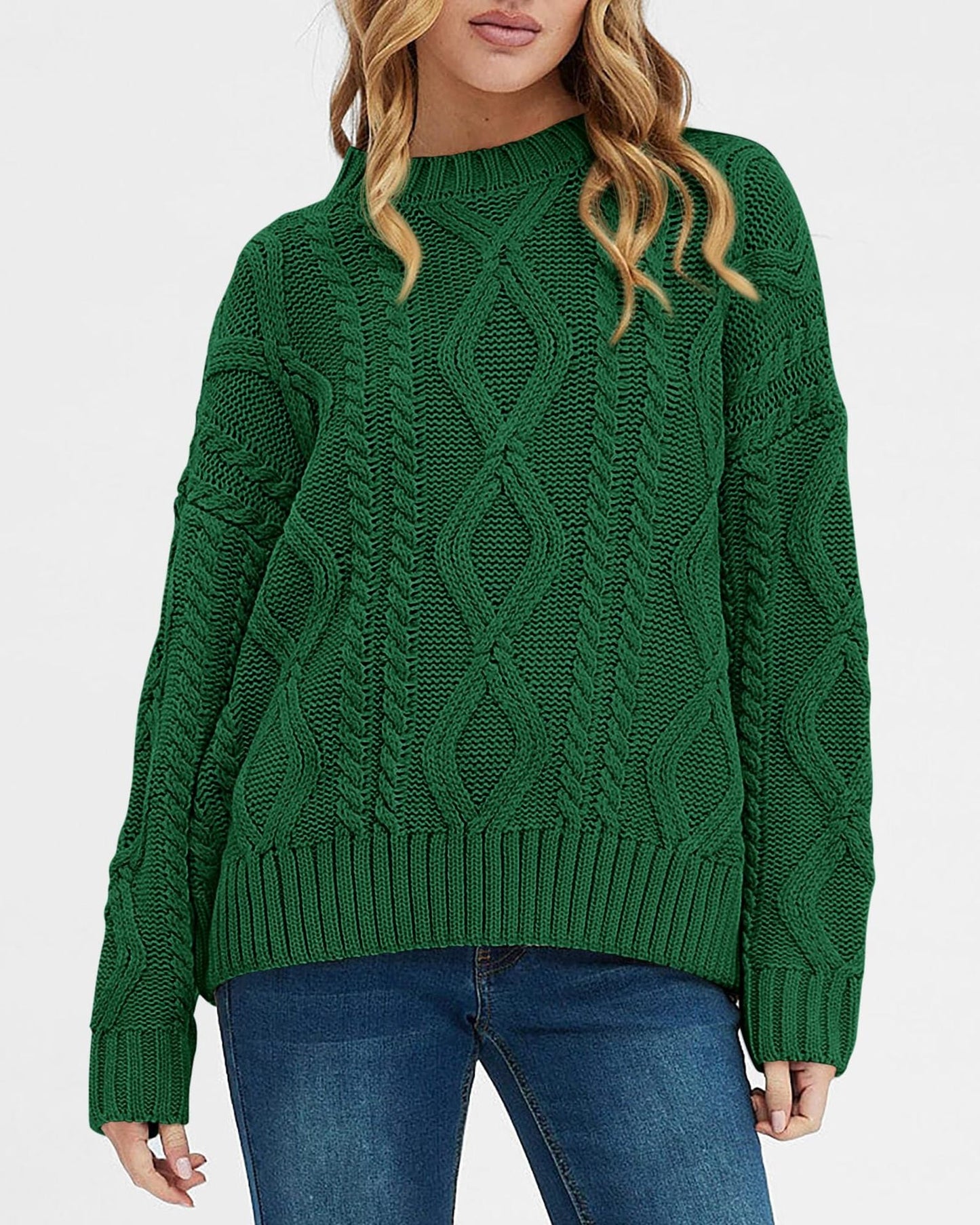 Damen Pullover Grobgestrickt Zopfmuster Norvielle
