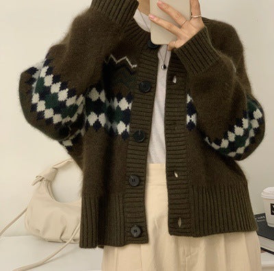 Damen Strickjacke Jacquard Muster Norvielle