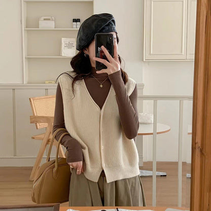 Damen Strickweste Klassisch Rippenstruktur Beige