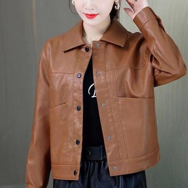 Damen Lederjacke Biker-Stil Schwarz - Norvielle