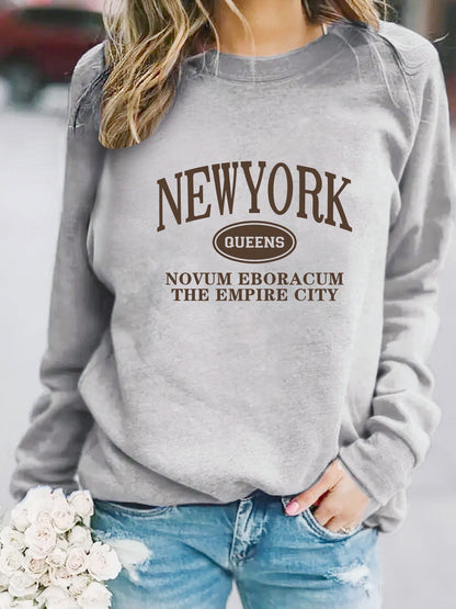 Damen Sweatshirt New Yorker Schriftzug Baumwolle Weiß