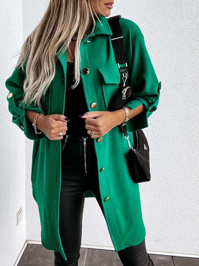 Damen Oversized Hemdjacke aus Baumwolle mit Taschen und modischem