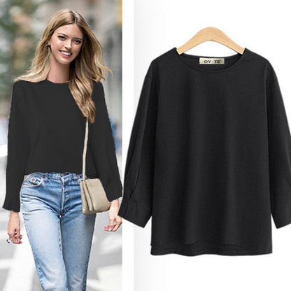 Damen Langarmshirt Weites Design Rundhalsausschnitt Norvielle