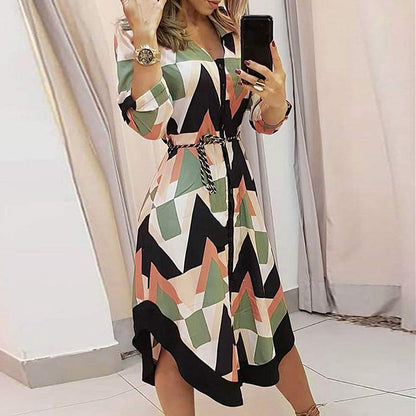 Damen Maxikleid Geometrisches Muster Elegante Taillierung Norvielle - Norvielle