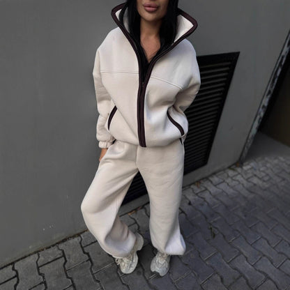 Damen Fleece-Jogginganzug Hochkragen Kängurutasche Norvielle