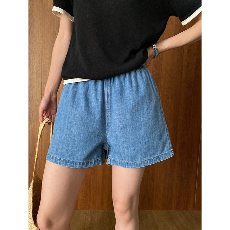 Damen Jeansshorts Elastischer Bund Weites Bein Norvielle - Norvielle
