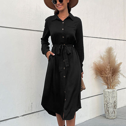 Damen Blusenkleid mit Gürtel und Knöpfen Elegant
