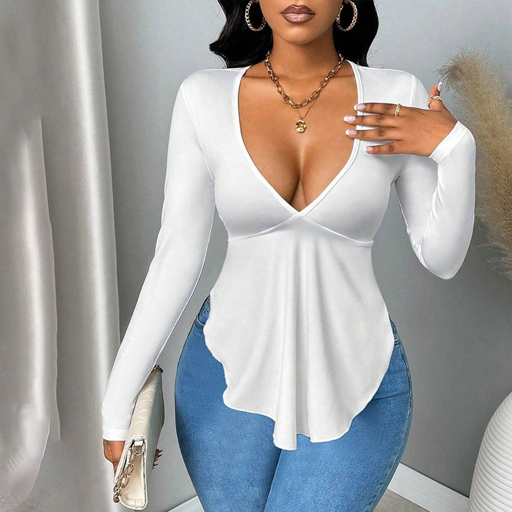 Damen Langarmshirt V-Ausschnitt Modischer Schnitt Norvielle - Norvielle