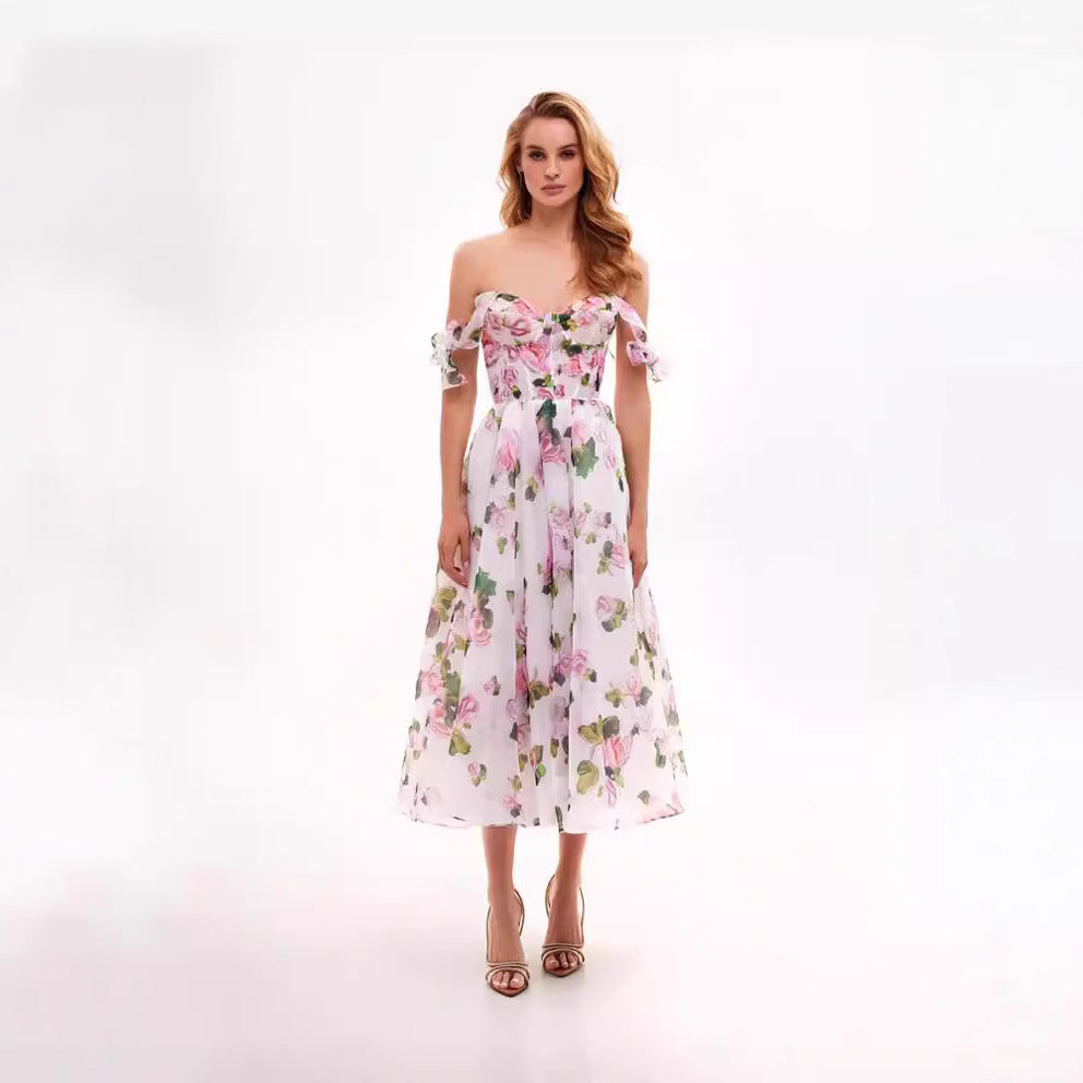 Damen Schulterfreies Blumenkleid Norvielle - Norvielle