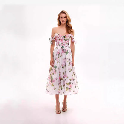 Damen Schulterfreies Blumenkleid Norvielle - Norvielle