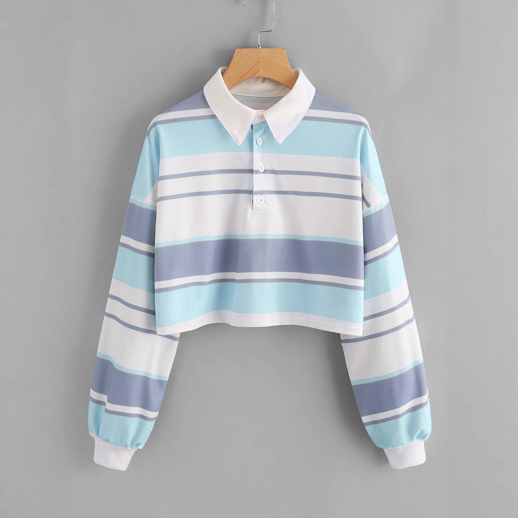 Damen Polo-Shirt Crop-Design Farbblockmuster Norvielle