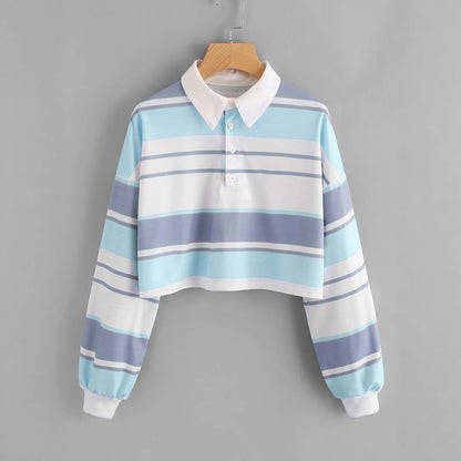 Damen Polo-Shirt Crop-Design Farbblockmuster Norvielle