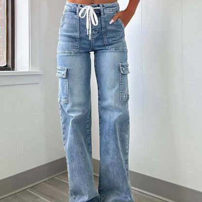 Damen Cargo-Jeans Weites Bein Verstellbarer Bund Norvielle