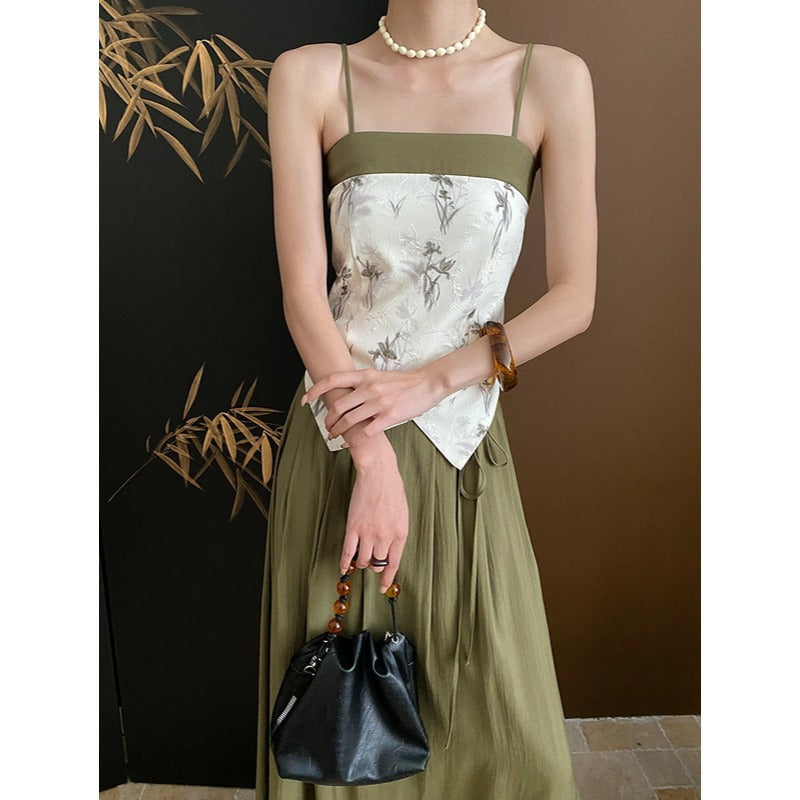 Damen Maxikleid Florales Oberteil Tiefes Rückendesign