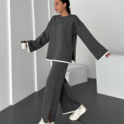 Damen Lounge-Set Weites Oberteil Schlitzhosen Norvielle