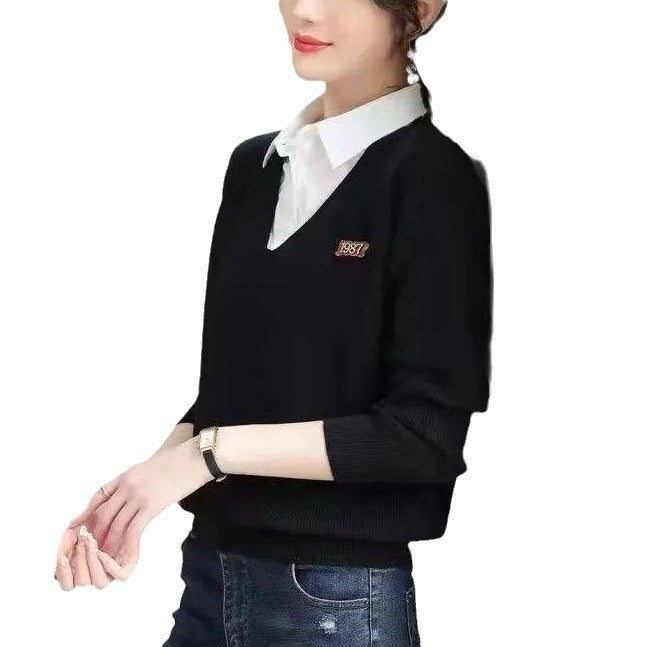 Damen Pullover V-Ausschnitt Hemdkragen Norvielle