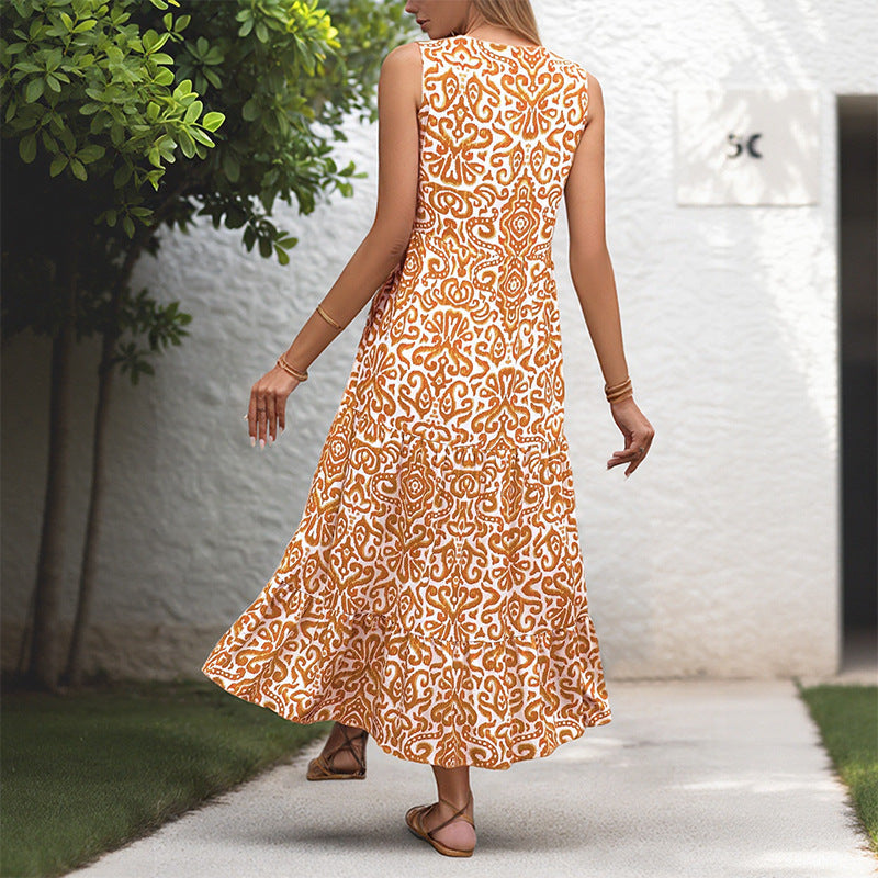 Damen Maxikleid Florales Muster Knöpfe Norvielle