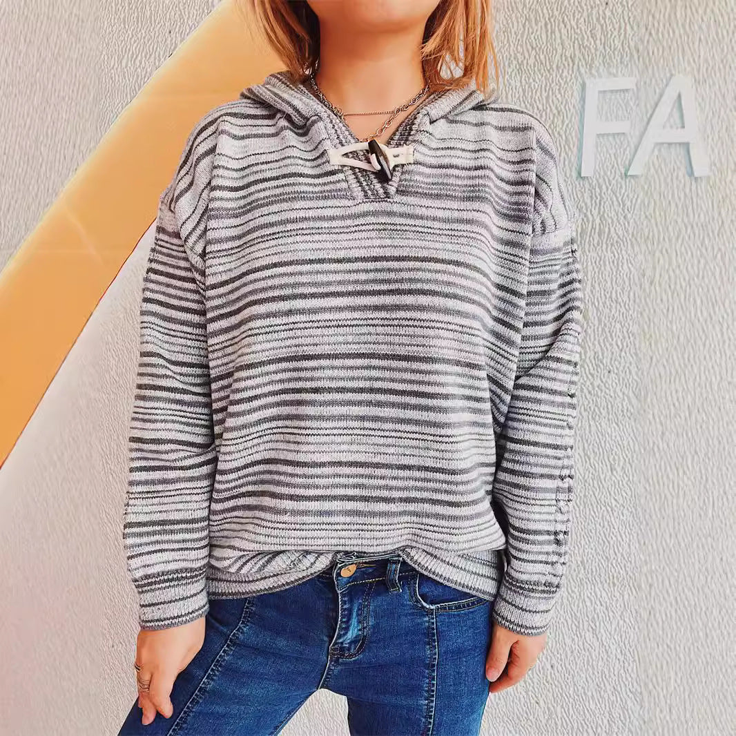 Damen Hoodie Gestreift Breite Ärmel Kordelzug Norvielle - Norvielle