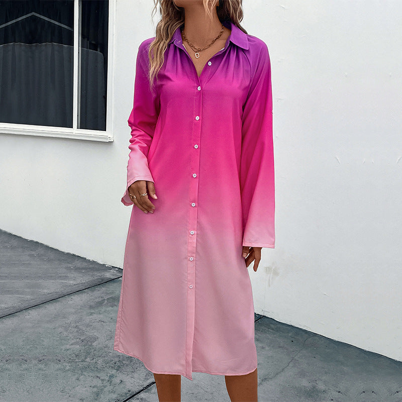 Damen Hemdkleid Midi mit Farbverlauf Norvielle