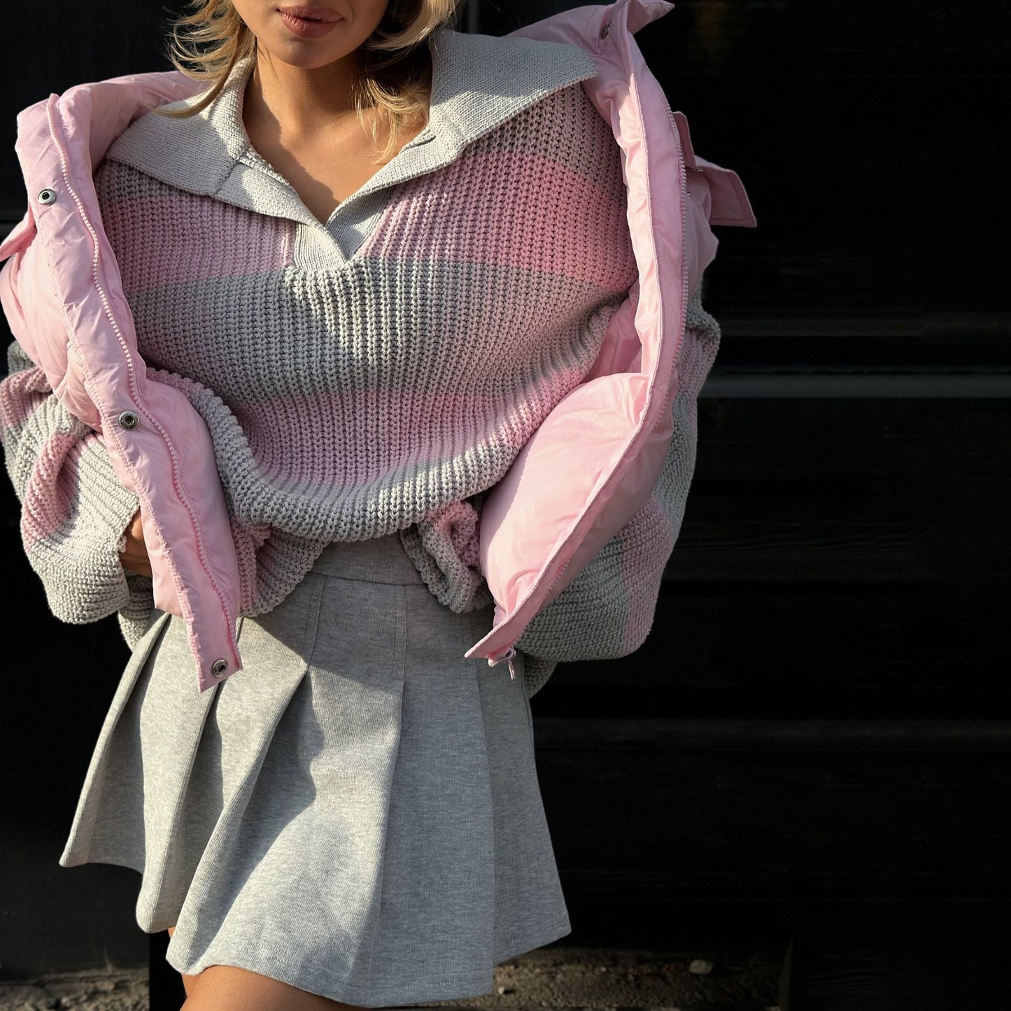 Damen Strickoberteil Gestreift Puffärmel Norvielle