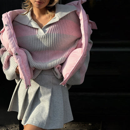 Damen Strickoberteil Gestreift Puffärmel Norvielle