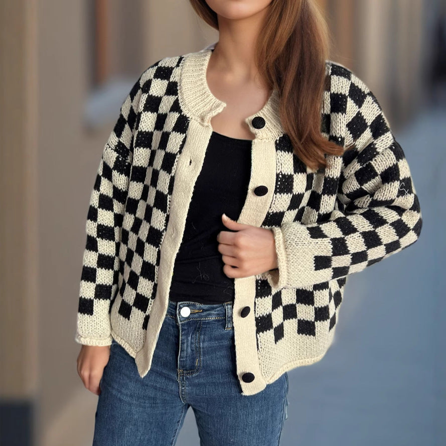 Damen Strickjacke Gemustert Große Knöpfe Locker Norvielle