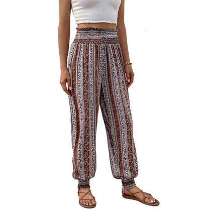 Damen Haremshose Elastischer Bund Bunter Ethnodruck