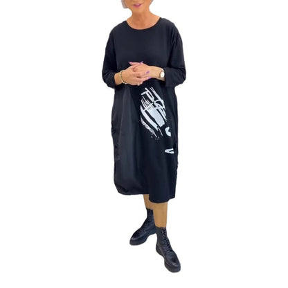 Damen Oversized Hoodie-Kleid mit Seitentaschen und Grafik-Print