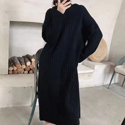 Damen Strickpullover mit Kapuze Rippstruktur Lang Norvielle