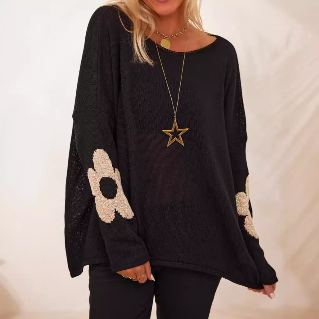 Damen Strickpullover mit Blumenapplikationen Norvielle