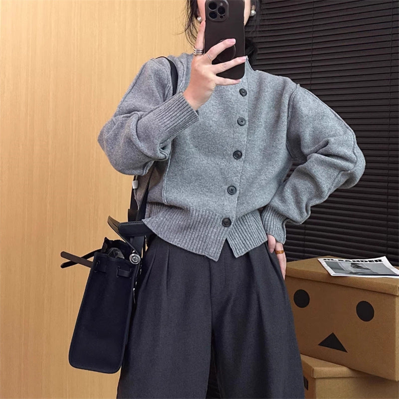 Damen Strickjacke Rippbündchen Knopfverschluss Norvielle