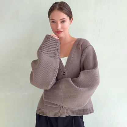 Damen Strickjacke V-Ausschnitt Große Taschen Norvielle