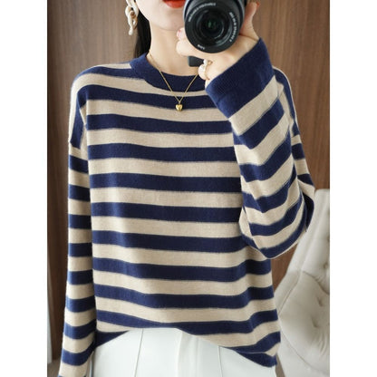 Damen Strickpullover Breite Streifen Norvielle