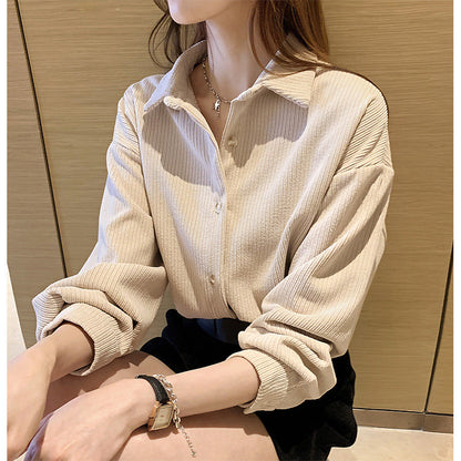 Damen Cord Bluse Langarm mit Knöpfen