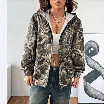 Damen Kapuzenjacke Camouflage Muster Locker Passform Norvielle