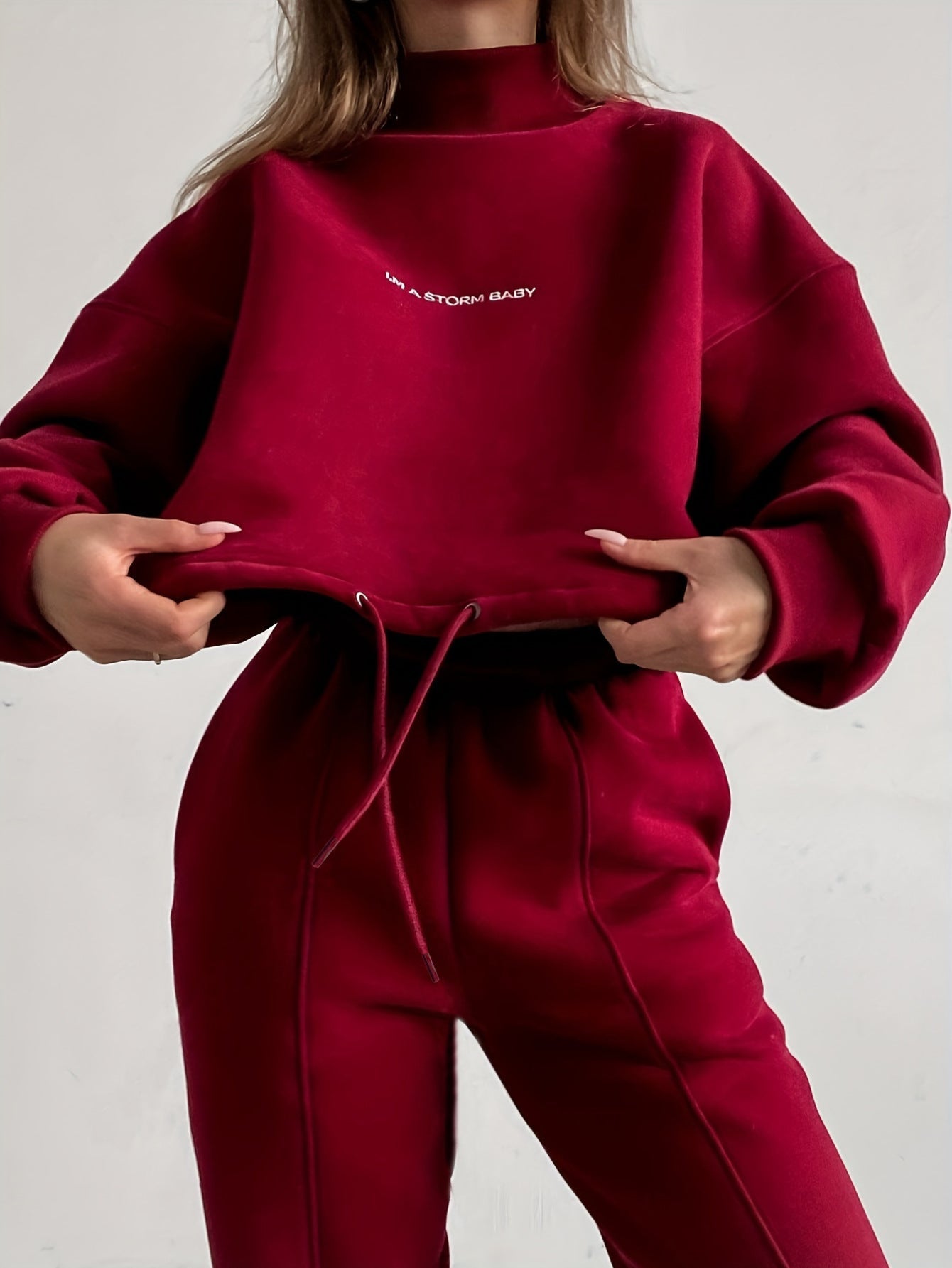 Damen Sportset Sweatshirt Jogginghose Hochkragen Weitschnitt