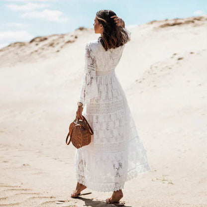 Damen Boho Maxikleid Langarm