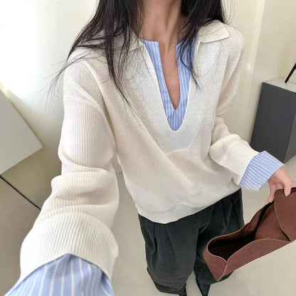 Damen Pullover mit Hemdkragen Norvielle