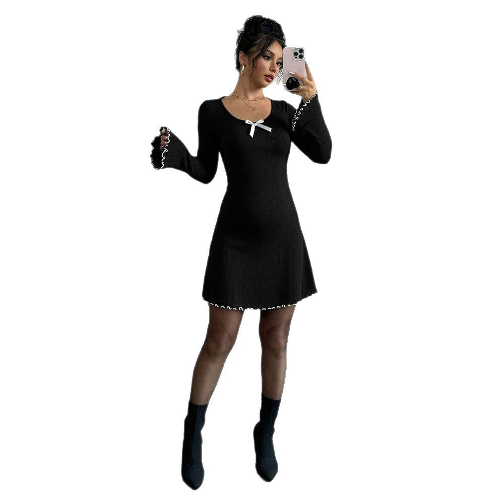 Damen Minikleid Rüschendetails Schleifendekor Norvielle
