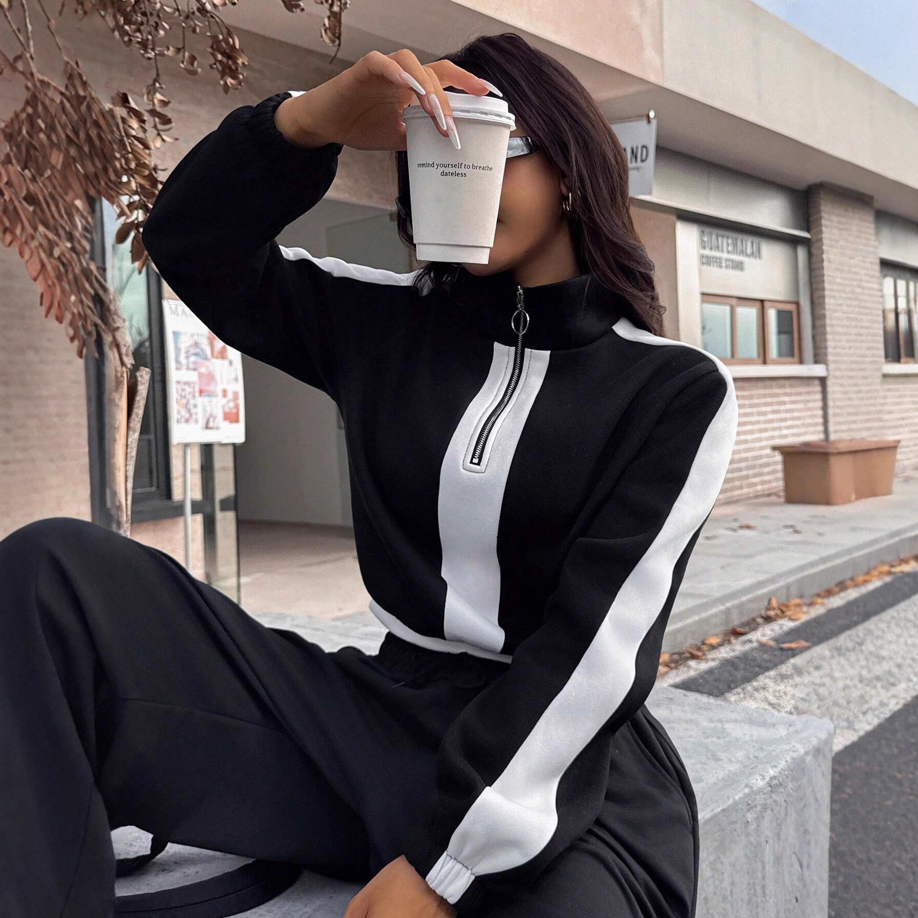 Damen Hoodie Jogginganzug Weite Bein Norvielle - Norvielle