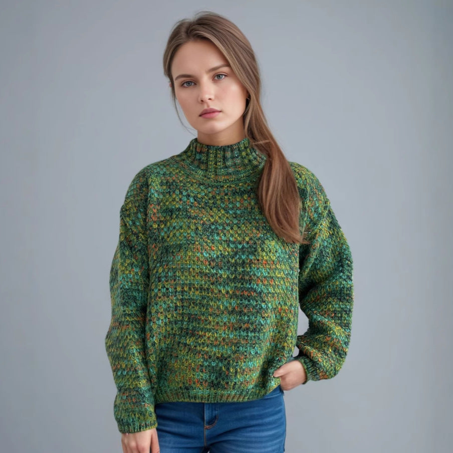 Damen Grobstrickpullover Hochgeschlossener Kragen Luftig Beige