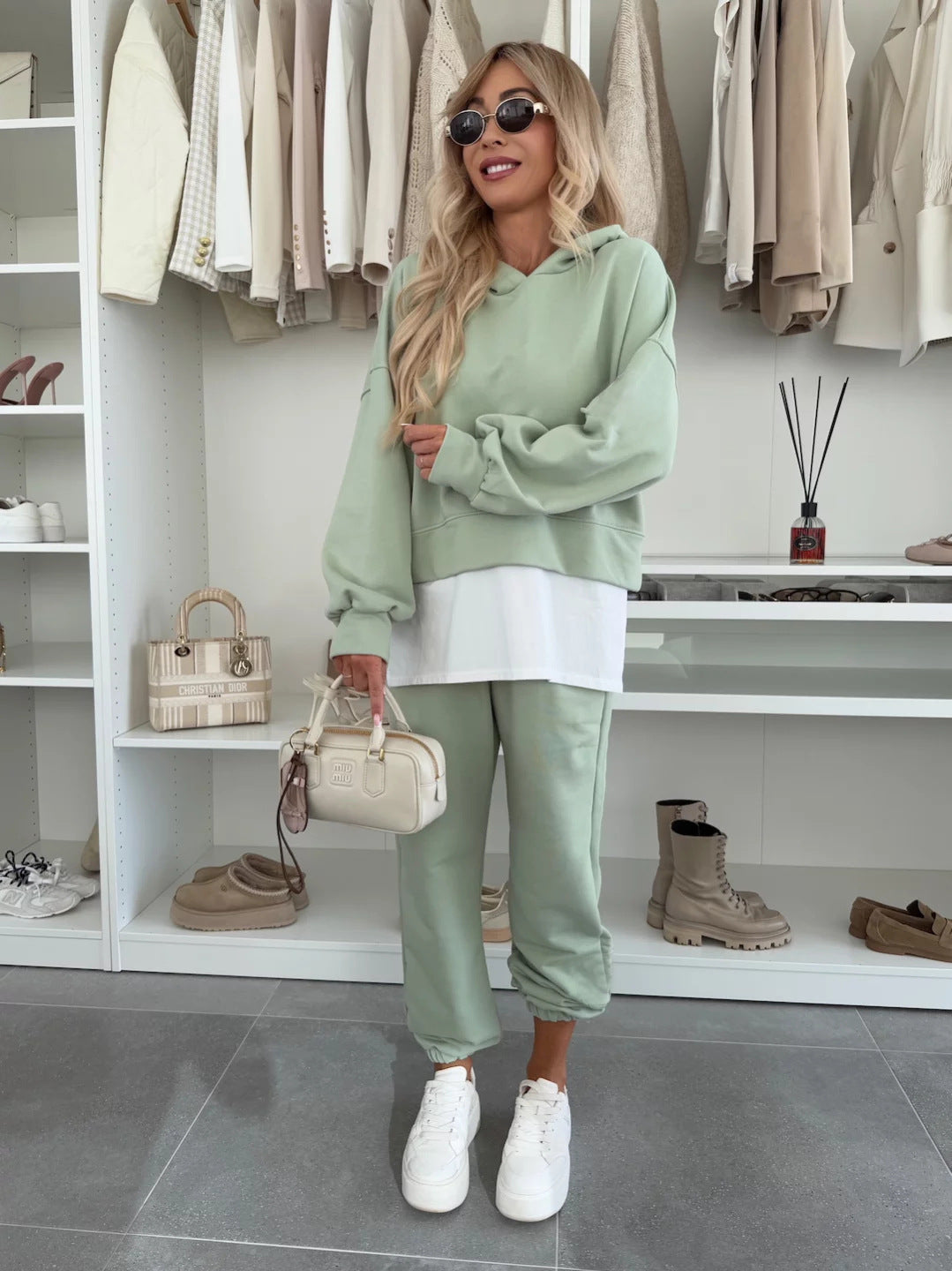 Damen Hoodie Jogginghose Set Elastisch