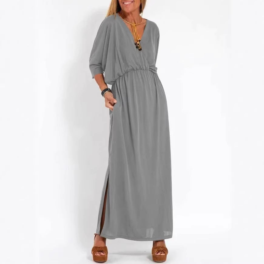 Damen Maxikleid mit Seitenschlitz und elastischem Taillenbund