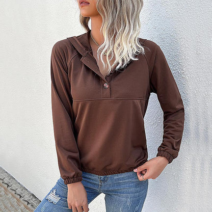 Damen Pullover Kapuze Knopfleiste Norvielle