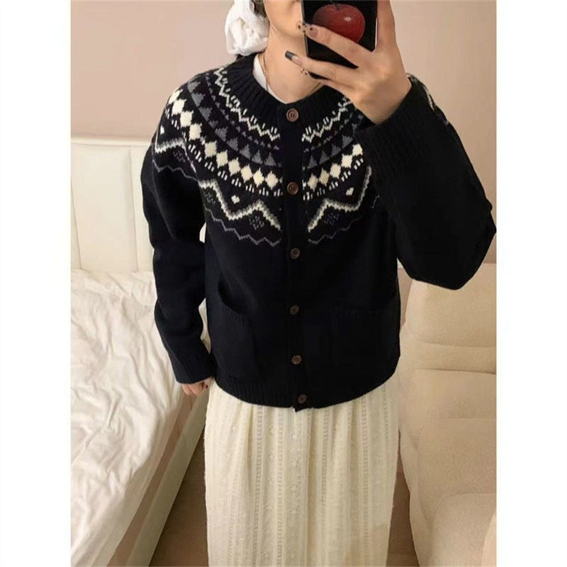 Damen Strickjacke Grafisches Muster Funktions-Taschen