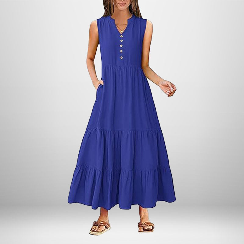 Damen Maxikleid Knöpfe Seitentaschen Norvielle