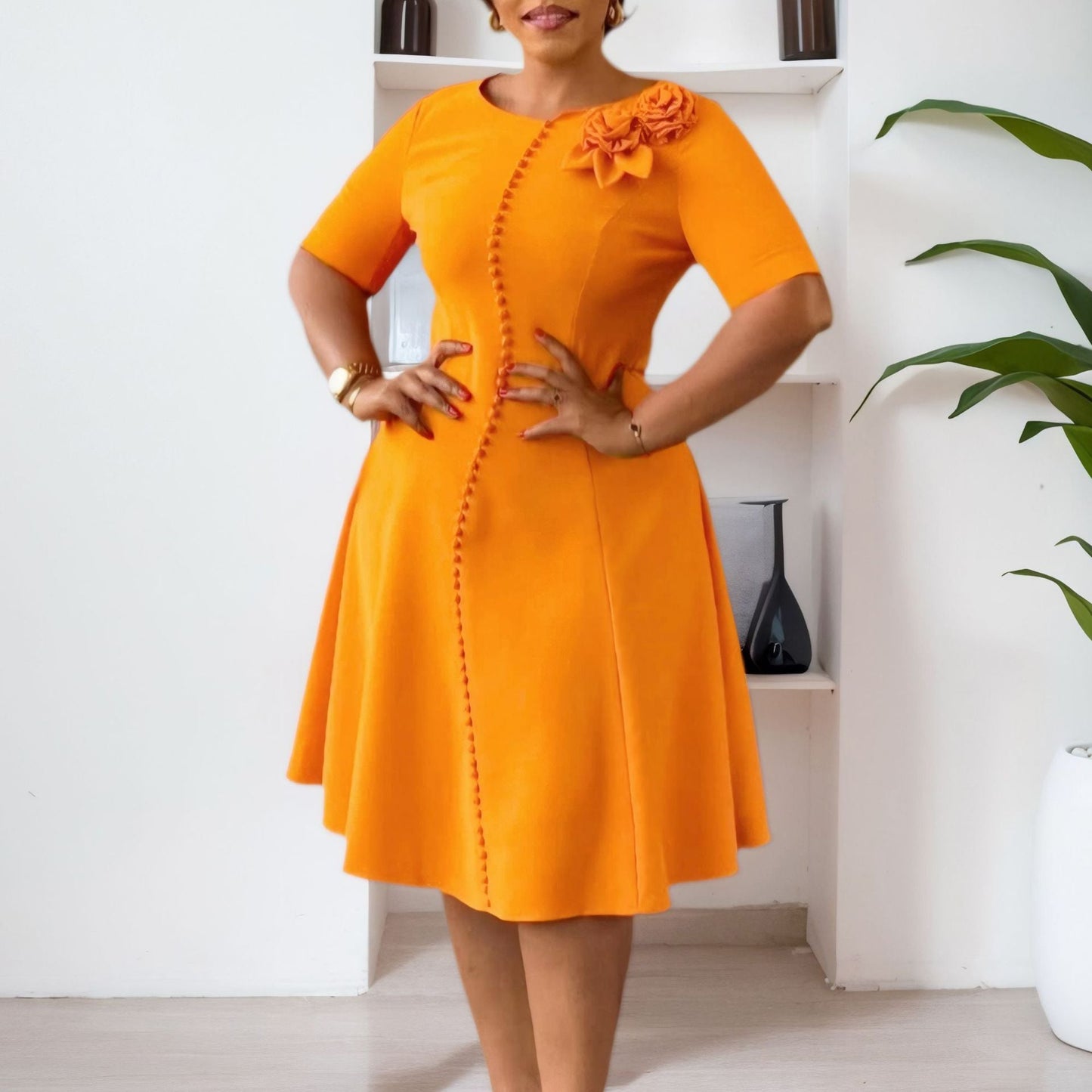 Damen A-Linien Kleid mit Knöpfen und Blumenmuster - Norvielle
