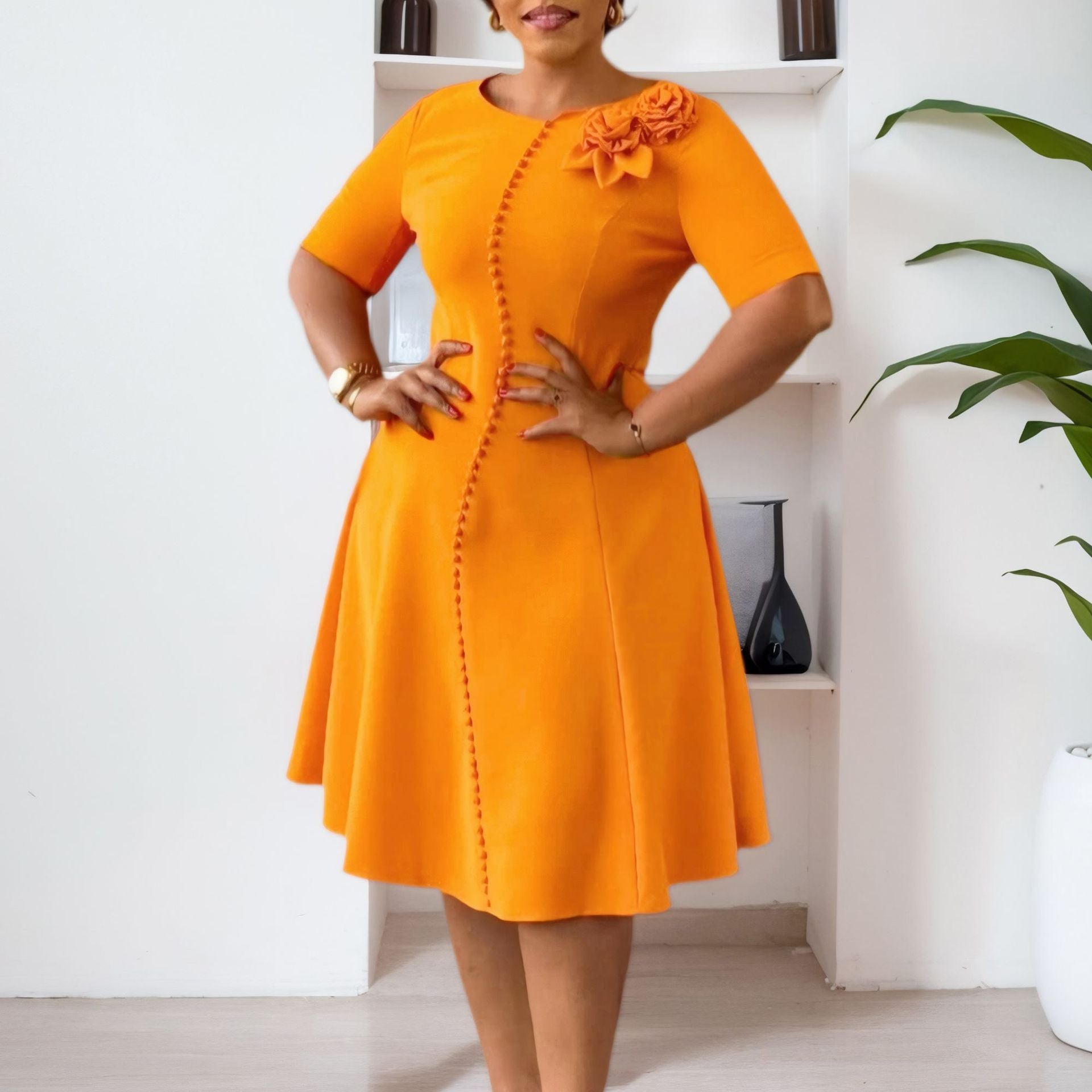 Damen A-Linien Kleid mit Knöpfen und Blumenmuster - Norvielle