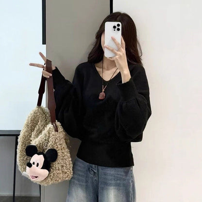 Damen Pullover V-Ausschnitt Bindegürtel Norvielle