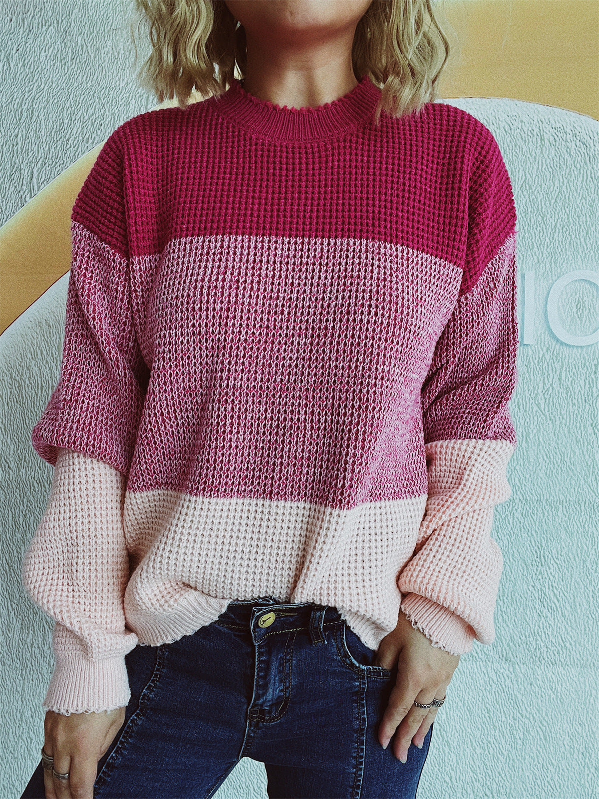 Damen Strickpullover Lässig Großes Muster Modern Norvielle